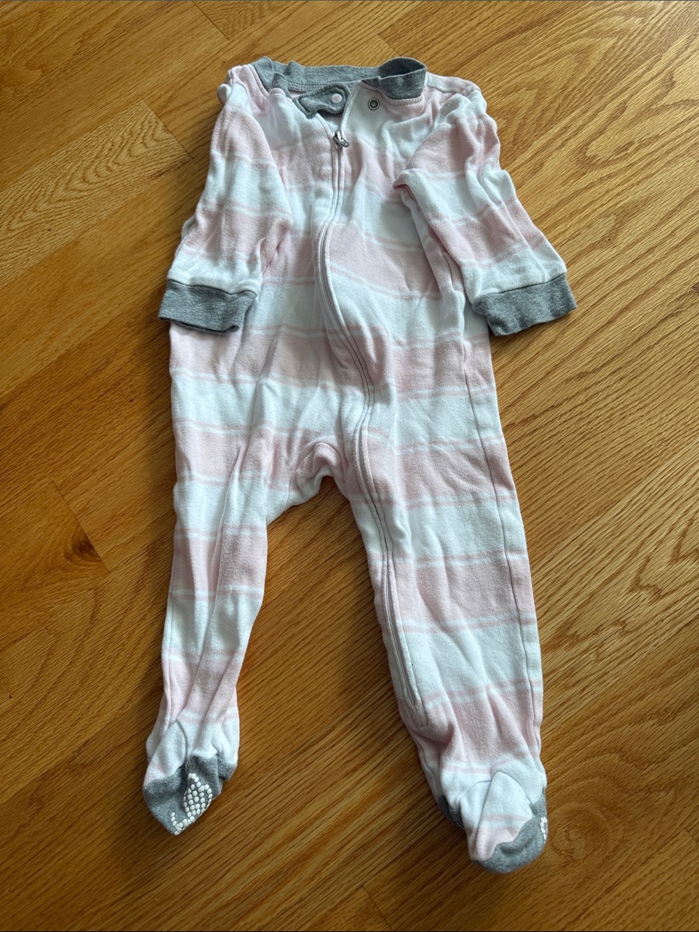 Pink & White Striped Footed One-Piece Pajama for Kids